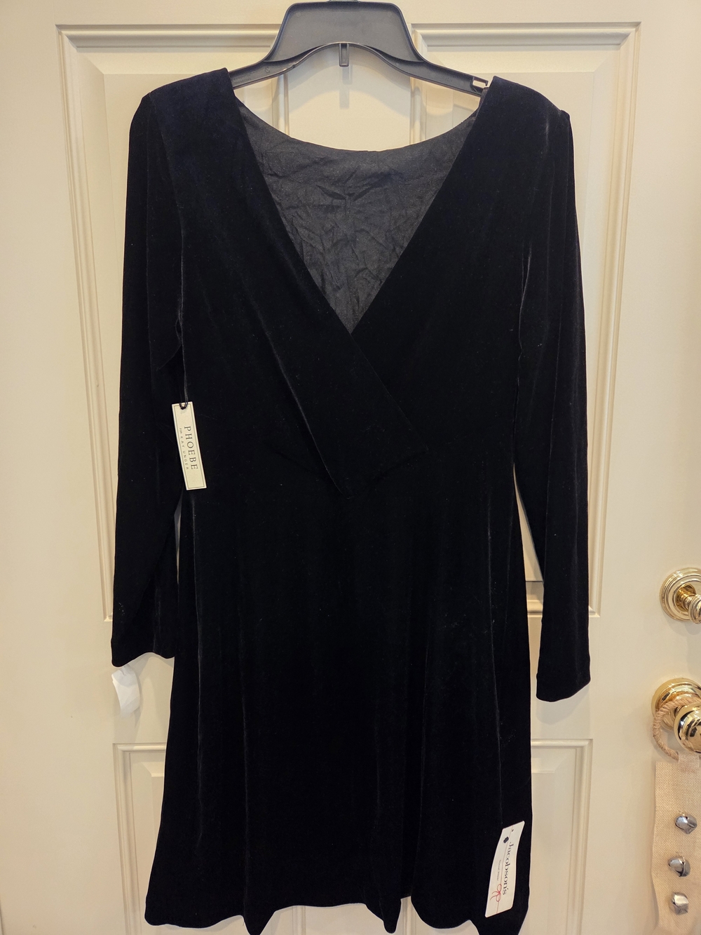 Phoebe Black Long-Sleeve Velvet Deep Plunge Size 12 Nwt